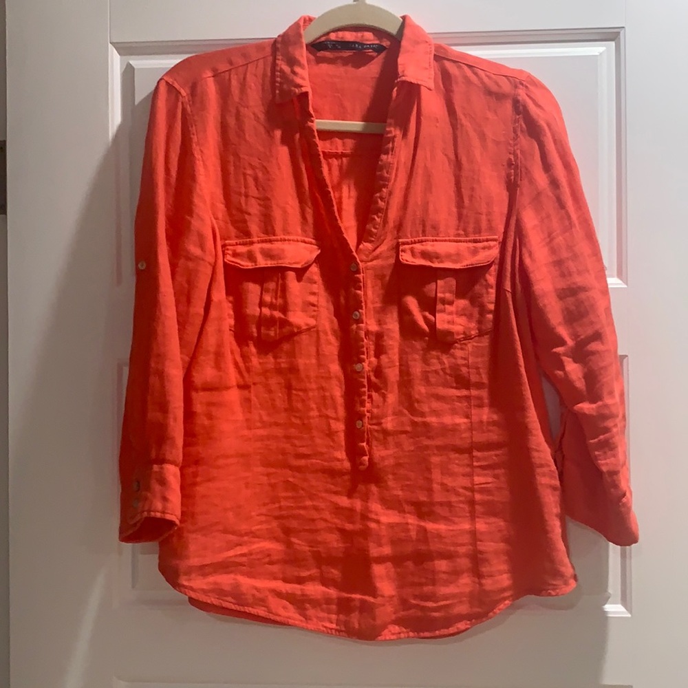 Zara Orange Linen Top Size Large